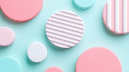 Fototapeta premium Colorful Geometric Shape Background with Circular Patterns in Soft Pastel Tones for Creative Projects
