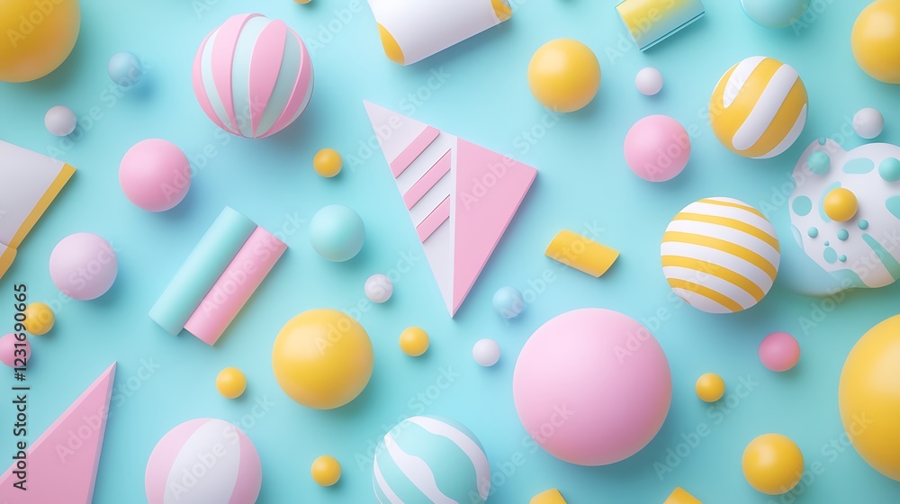 Poster colorful geometric shapes and abstract objects on blue background for modern design and creative pro