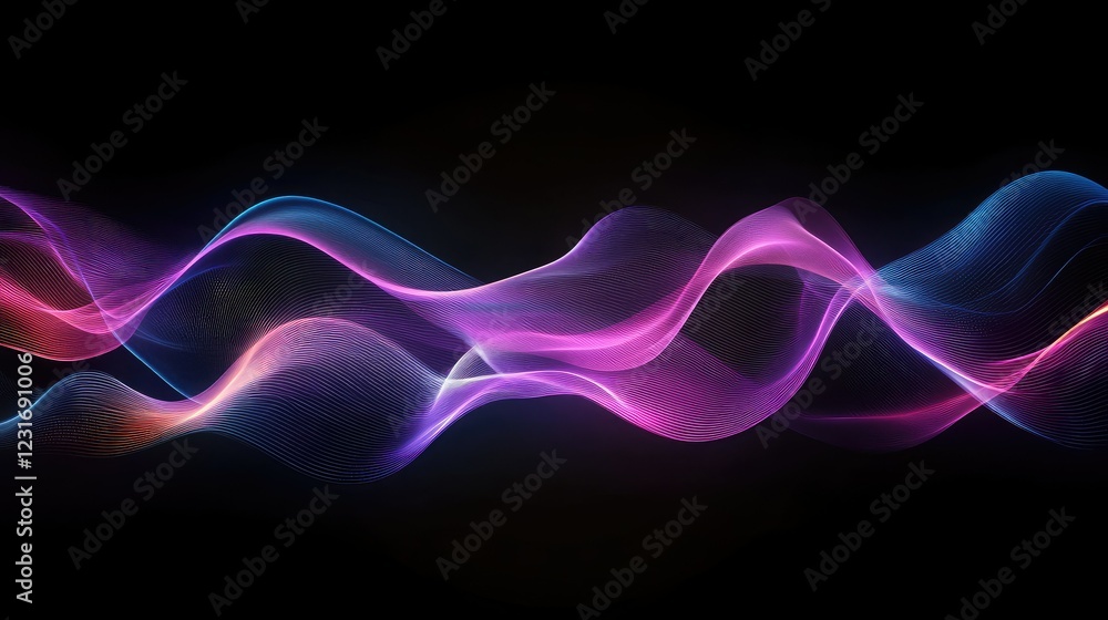 Poster conceptual abstract background with symmetrical digital waves and soft neon color