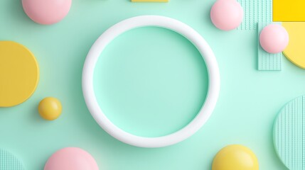 Colorful geometric shapes and forms in a creative layout with space for text on a pastel background