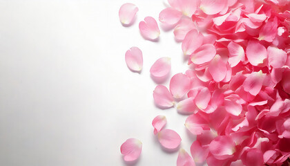 舞い散るピンクの桜の花びらと満開の桜の白い背景　俯瞰構図
