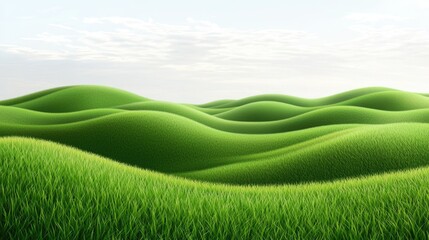 green grassland landscape isolated on white or transparent png 