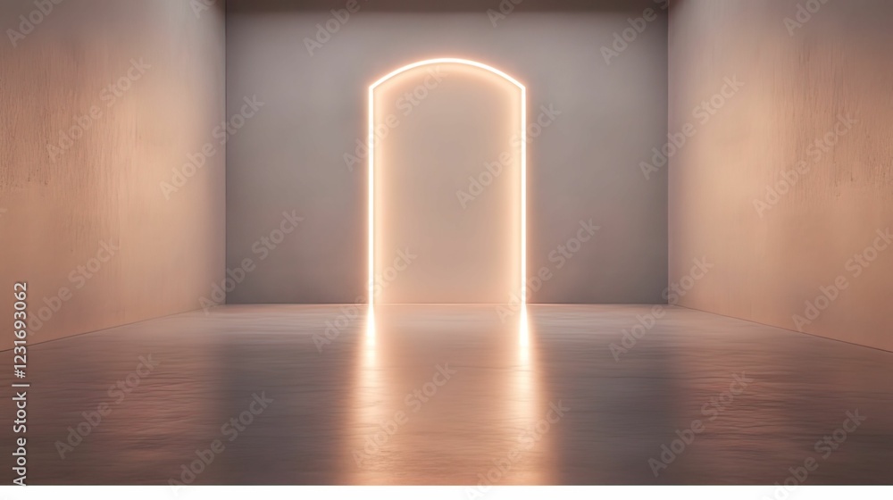 Poster a softly lit archway beckons from a minimalist room, creating an inviting atmosphere that embodies p
