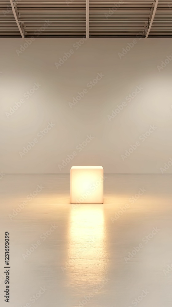 Aufkleber a glowing cube stands in a minimalist gallery, casting soft light on the polished floor, emphasizing
