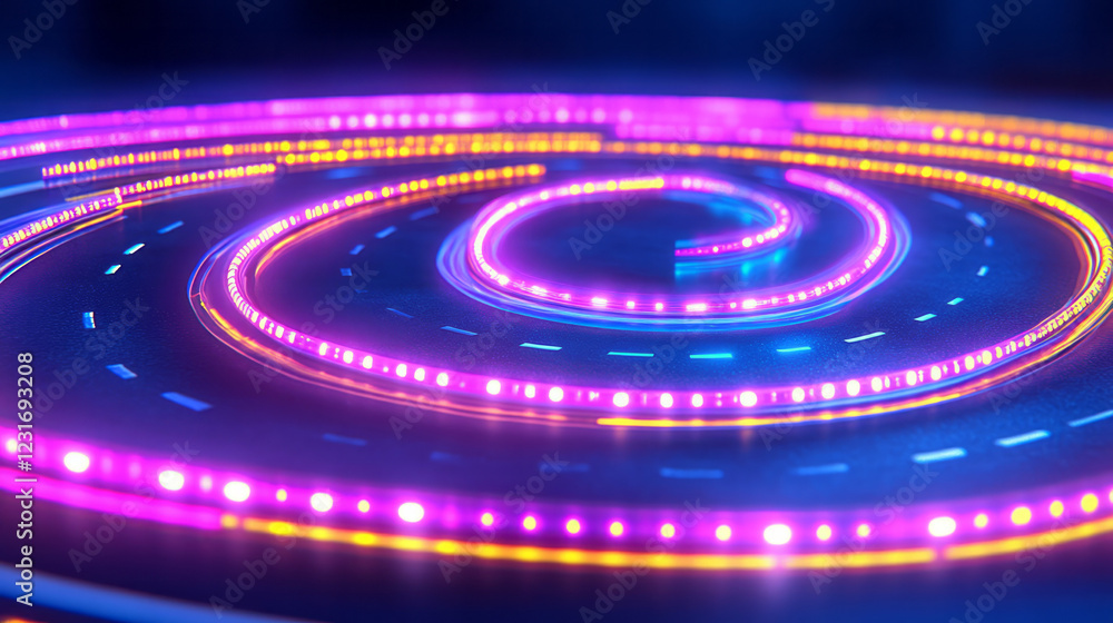 Aufkleber a high-angle shot revealing multi-layered loops and curves of headlights swirling around an intersec