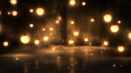 A serene scene featuring floating, glowing orbs in a dark environment, creating a magical and ethereal atmosphere.