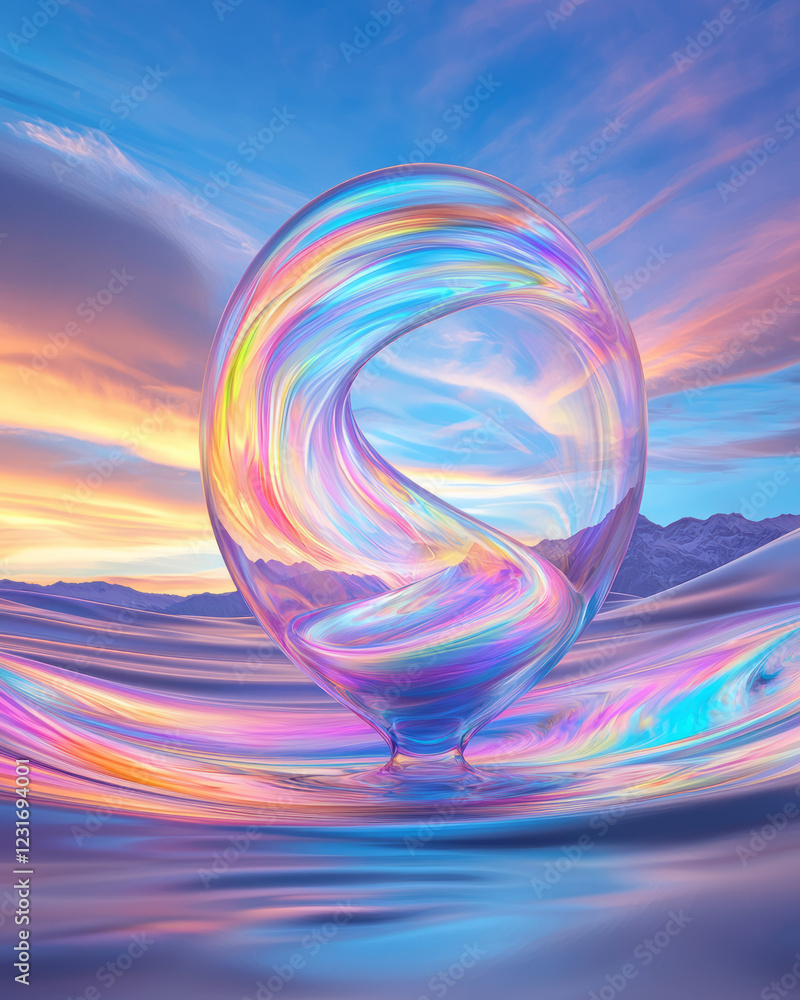 Poster an abstract digital illustration of a translucent hourglass frame, allowing the viewer to focus on s