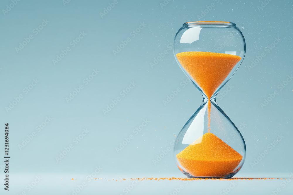 Aufkleber a minimalist closeup of an hourglass with bold orange sand standing out against a cool-toned setting