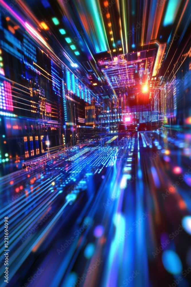 Poster vibrant abstract representation of digital network innovation and speed