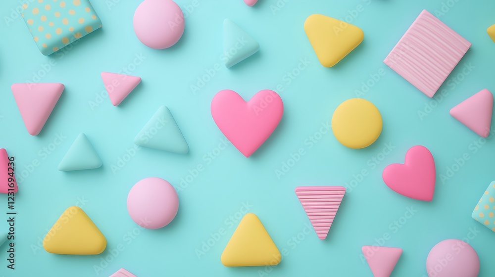 Poster Colorful Geometric Shapes and Patterns on Soft Blue Background for Creative Design Projects