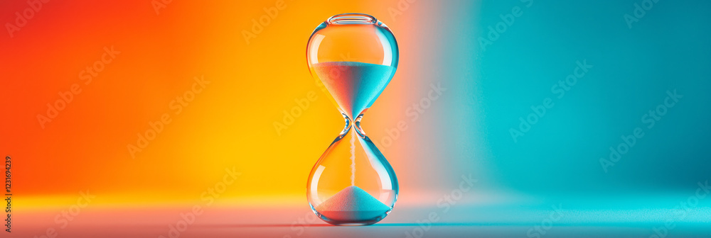 Poster A refined macro shot focusing on individual grains in a multi-colored hourglass, demonstrating the delicate, continuous flow that marks timeâ€™s silent passage,
