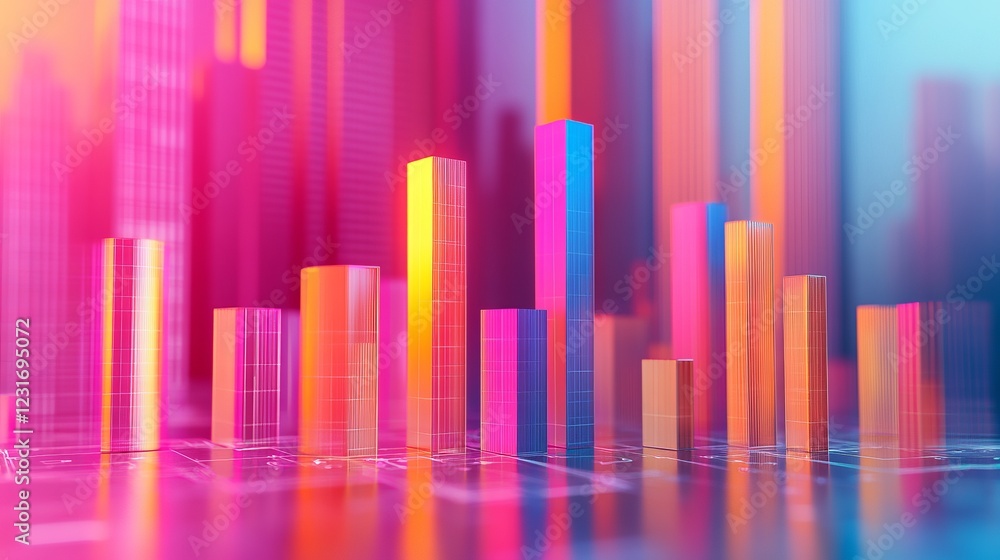 Poster vibrant abstract cityscape rendering with neon skyscrapers and dynamic colors