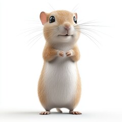 Obraz premium Gerbil standing on its back paws with tiny whiskers, centered on a clean white background