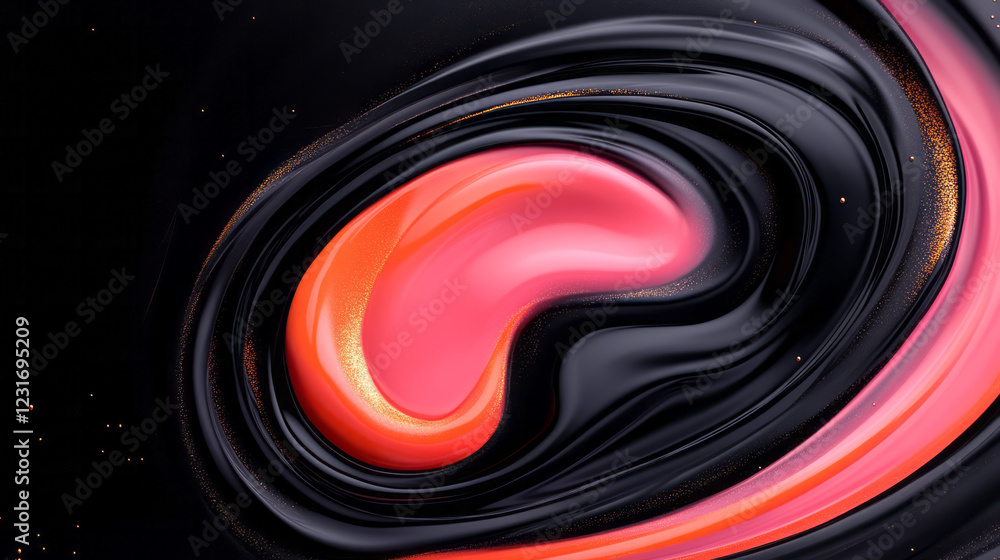 Leinwandbilder a dramatic overhead perspective showing abstract swirl patterns combining pink and red hues with bla
