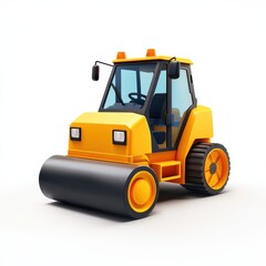 Small vibrating road roller for compacting gravel, placed on a bright white background