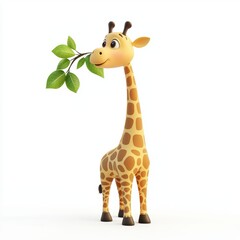 Fototapeta premium Giraffe with a long neck reaching for leaves, isolated on a clean white background