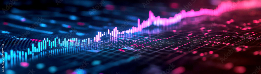 Poster vibrant financial data visualization with multicolor graphs.