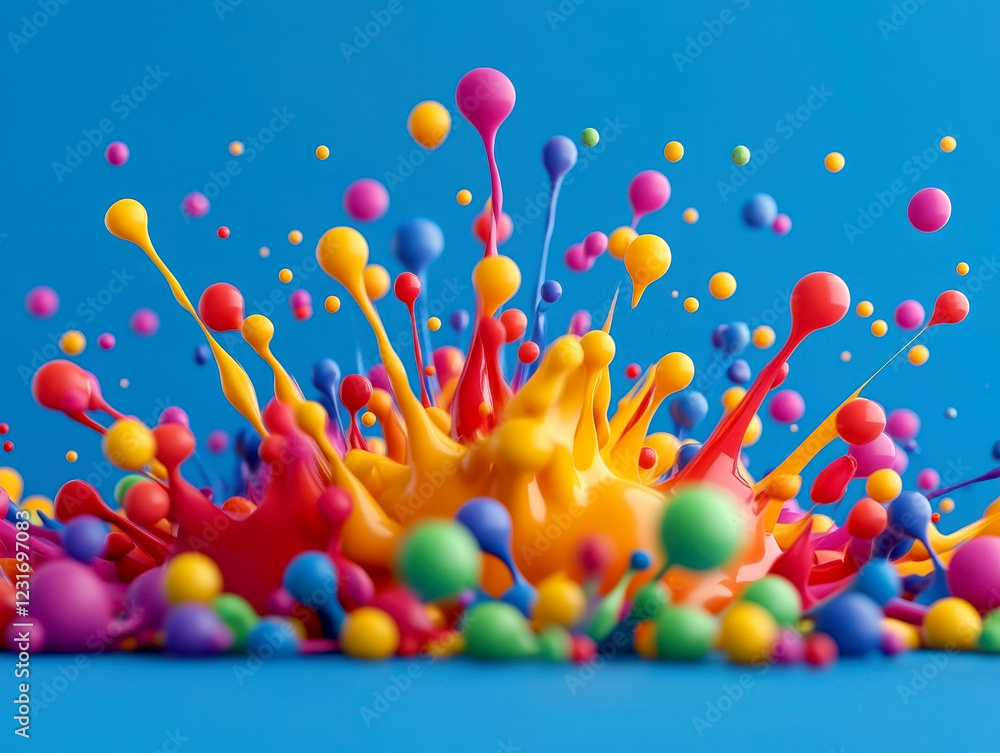 Poster vibrant paint splashes creating a colorful abstract explosion.