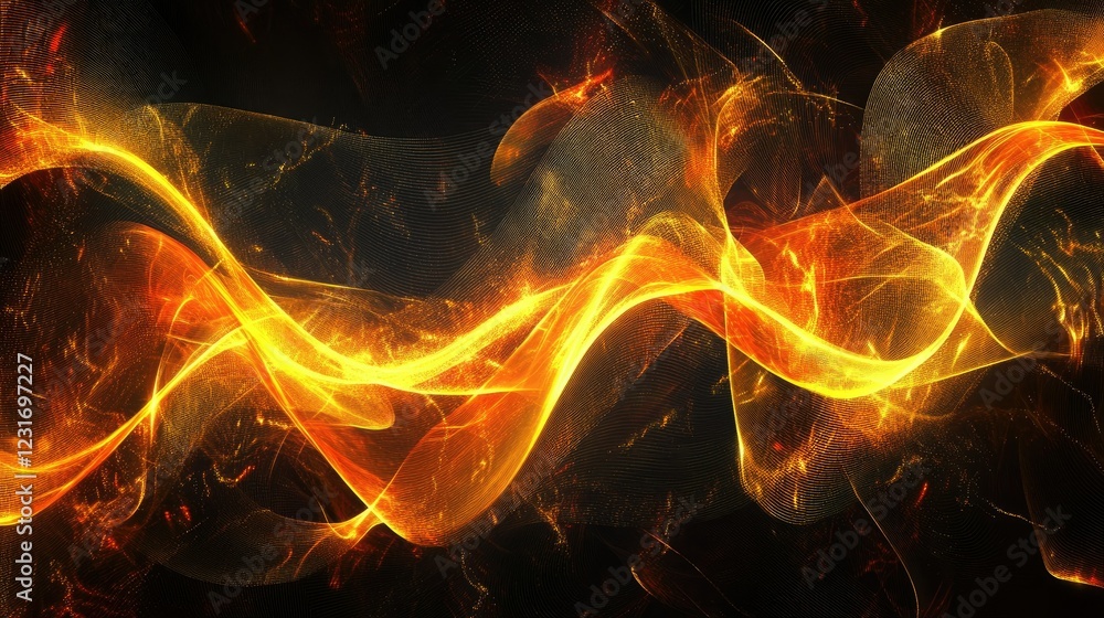 Poster luminous data patterns and abstract waves blending into a seamless futuristic design