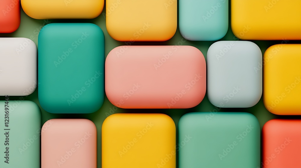 Poster colorful geometric shapes in a symmetrical pattern on a green background for creative design project