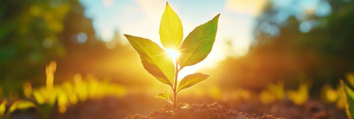 Sunlit Growth Surge Vibrant Plant on Earthy Terrain - Inspirational Nature Imagery for Eco-Friendly Brand Marketing and Green Business Narratives