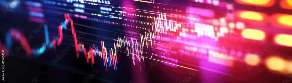 Poster dynamic digital graph showcasing vibrant data trends and analysis.