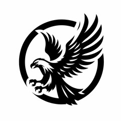 Fototapeta premium Majestic eagle silhouette in mid-flight, framed within a bold circular design