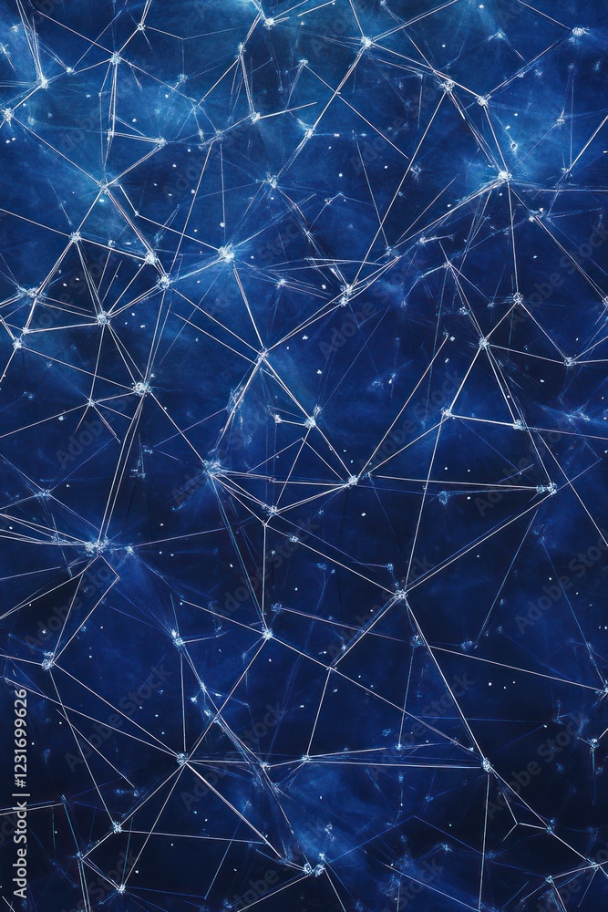 Poster abstract blue network with connected dots and textured background for technology, science, or data