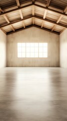 Obraz premium Abandoned industrial warehouse with raw materials urban setting interior photography calm environment wide angle minimalist concept