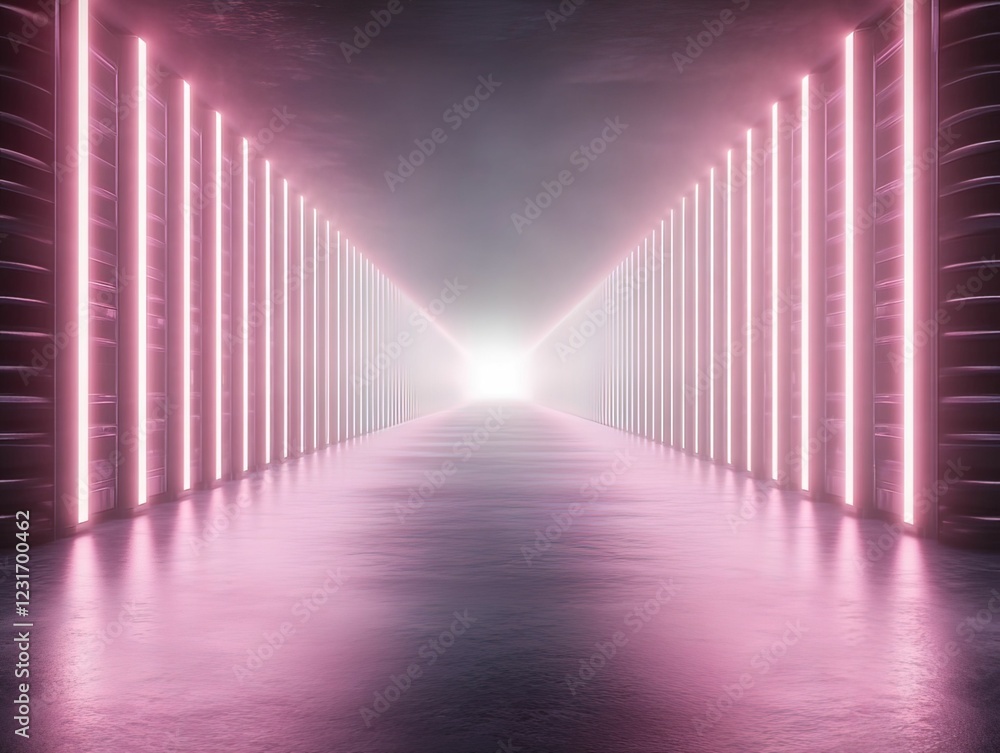 Aufkleber futuristic storage facility with neon crates virtual space digital environment compressed scale dyna