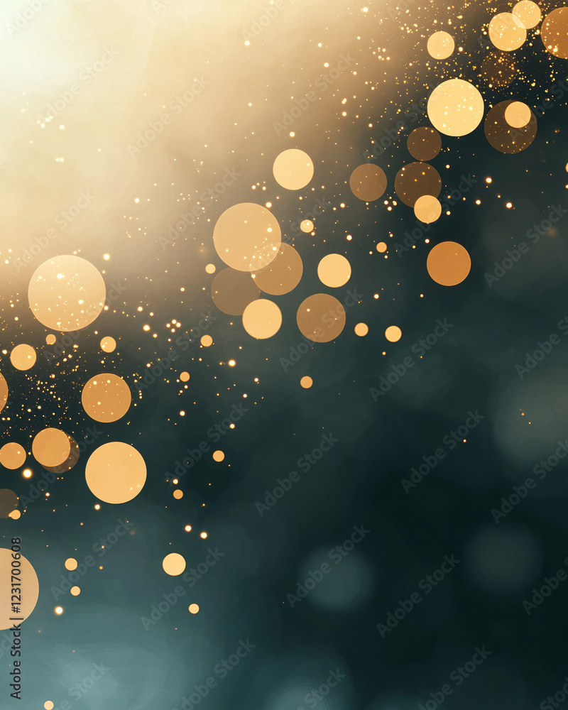 Aufkleber A macro-like view of softly glowing particles in gold emerging from a hazy cobalt mist, balancing brightness and subtlety,