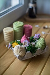 Easter, eggs, candles, comfort, festive table, Easter decor