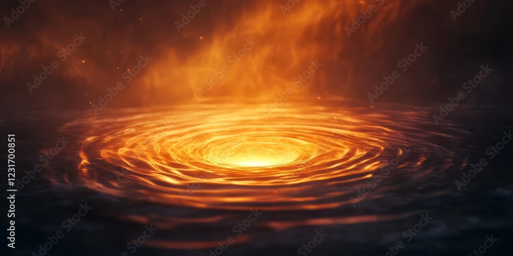 Poster a captivating image of a fiery vortex swirling in dark waters, showcasing dynamic energy and motion 