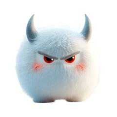Fluffy 3D Cartoon Angry Face with Glowing Red Cheeks Isolated on Transparent Background