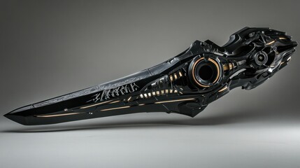 A bold and intricate black claymore with futuristic detailing and a large, highly decorated hilt, perfect for a sci-fi setting.