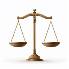 Traditional brass balance scale with intricate details, isolated on a clean white background