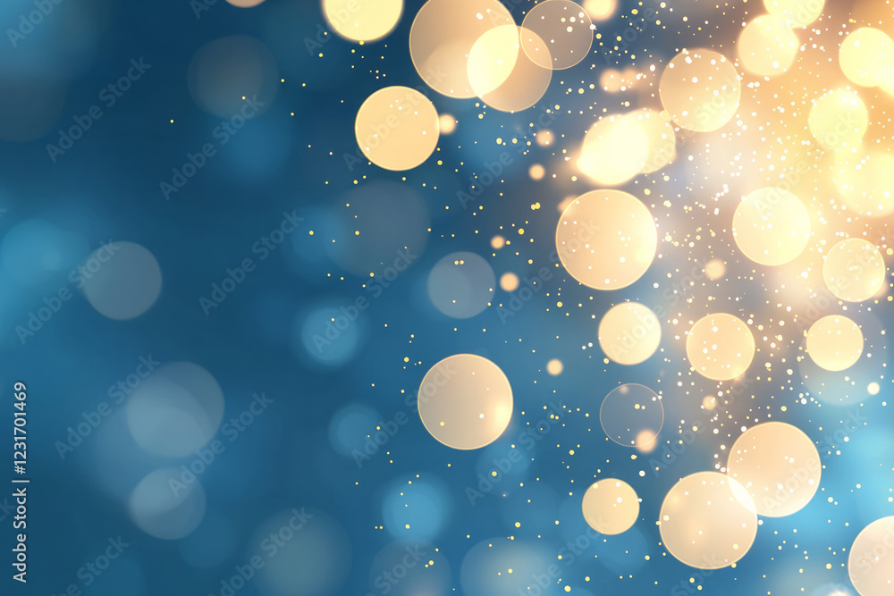 Poster a softly blurred arrangement of luminous gold confetti floating above a gradient from royal blue to 