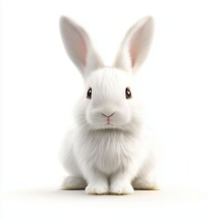 Obraz premium White fluffy rabbit with big ears, placed on a bright white background