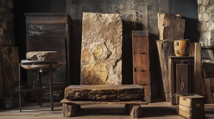 Rustic Wooden and Stone Still Life Textures of Time and Age