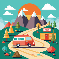 Vacation Road Travel and Adventure Vector Illustration