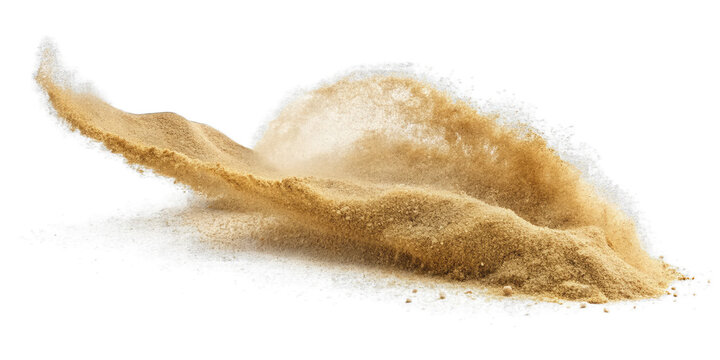 Flying Sand explosion, Sand dust powder falling isolated on PNG