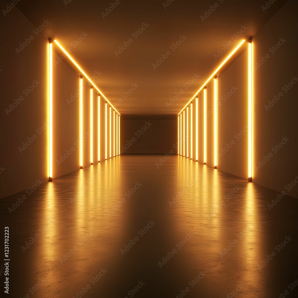 Aufkleber a dimly lit corridor illuminated by vertical neon lights, creating a modern and atmospheric effect.