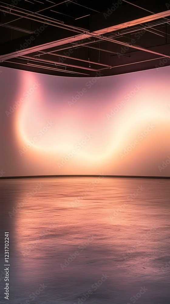 Poster a minimalist space featuring soft, gradient lighting against a smooth floor, creating a serene and i