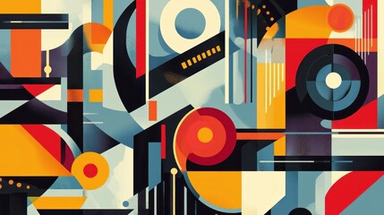 Abstract geometric artwork featuring vibrant colors and shapes.