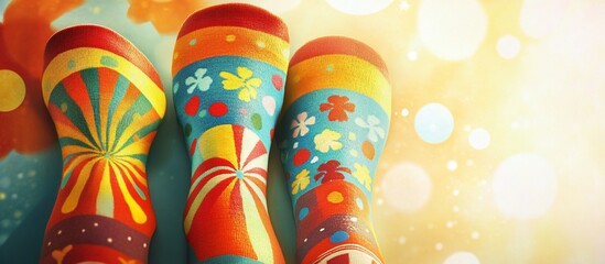 Colorful socks, playful design, bokeh background, joyful mood, web banner