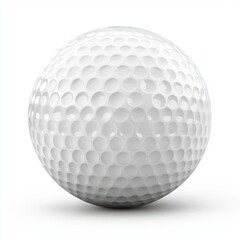 White golf ball with a dimpled surface for aerodynamic flight, isolated on a clean white background