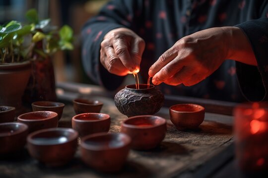 Asian man making traditional tea Generative AI