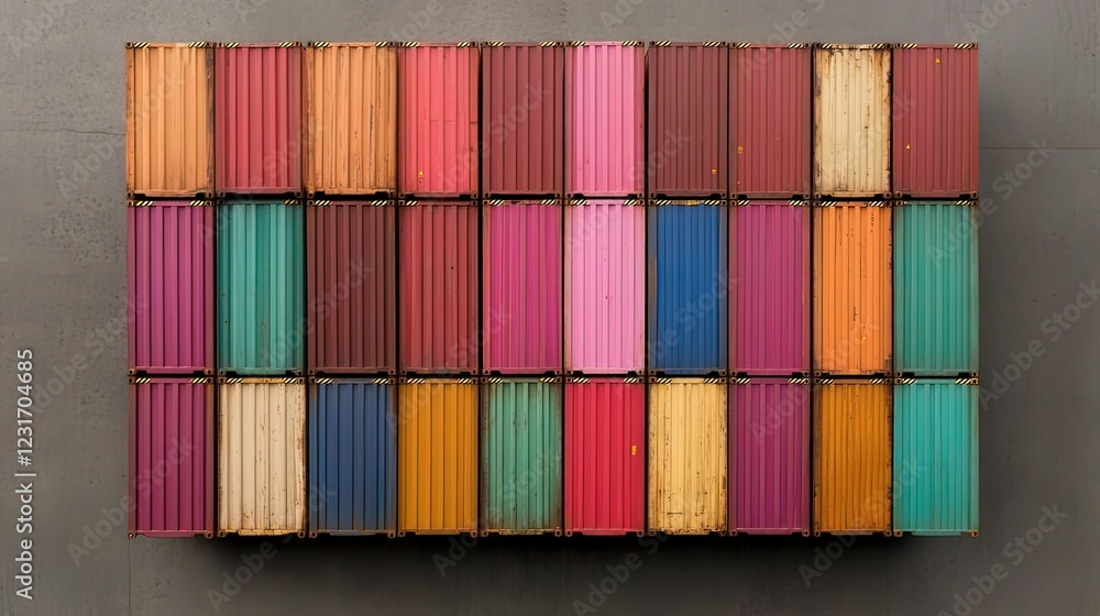 Poster a vibrant arrangement of colored pencils in various hues, neatly organized in a rectangular pattern,