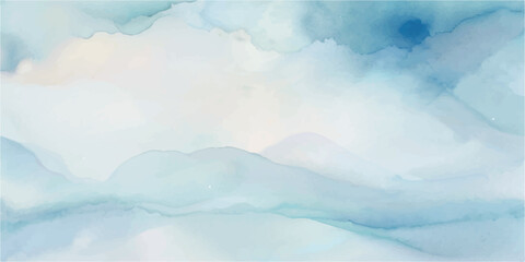 Obraz premium A Dreamlike Watercolor Sky in Light Blue Tones, Complete with Gentle, Fluffy Clouds That Flow Gracefully Across the Sky, Evoking an Atmosphere of Tranquil Beauty and Peacefulness Perfect for Relaxatio