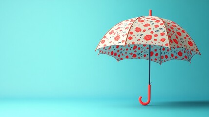 Obraz premium Floral umbrella, teal background, studio shot, advertising